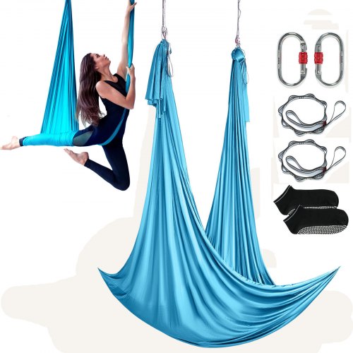 

VEVOR Aerial Yoga Hängematte Set 5 x 2,8 m, Blau Aerial Yoga Swing Air Fliegen, Yoga-Schaukel Hammock Swing 1000 kg Max. Tragfähigkeit, inkl. Yoga-Socken & Stahlkarabiner, Anti-Gravity-Übungen