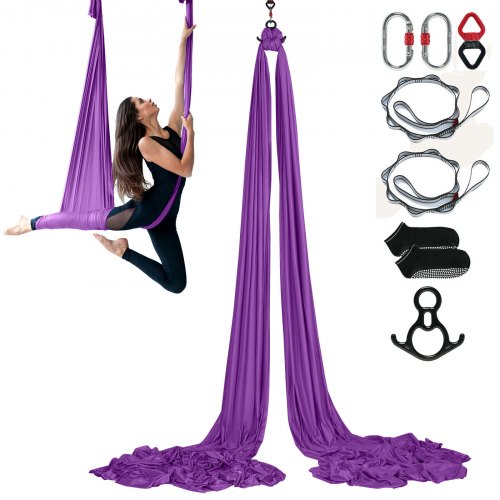 

VEVOR Aerial Yoga Hängematte Set 8 x 2,8 m, Lila Aerial Yoga Swing Air Fliegen, Indoor Aerial Yoga Hammock Swing 1000 kg Max. Tragfähigkeit, inkl. Yoga-Socken & Stahlkarabiner & Alu-Drehgelenk