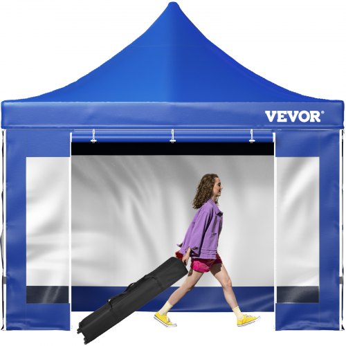 VEVOR Pavillon faltbar 3x3m Faltpavillon 240g PVC-beschichtetes Polyester Pop-Up-Pavillon 1,95-2,13m Einstellbar Partyzelt Festzelt Strandzelt Blau für Hochzeiten oder andere kommerzielle Aktivitäten