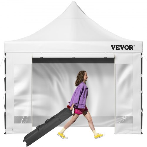 VEVOR Pavillon faltbar 3x3m Faltpavillon 240g PVC-beschichtetes Polyester Pop-Up-Pavillon 1,95-2,13m Einstellbar Partyzelt Festzelt Strandzelt Weiß für Hochzeiten oder andere kommerzielle Aktivitäten