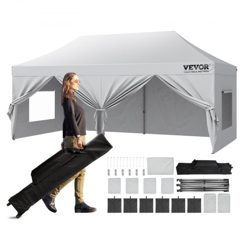 

VEVOR Pavillon 304,8x609,6x320cm Gartenzelt 500D PU-Silber-Gewebe Faltpavillon höhenverstellbar inkl. Aufbewahrungstasche Partyzelt 12-16 Personen Pop up Zelt Gartenpavillon für Campingausflug