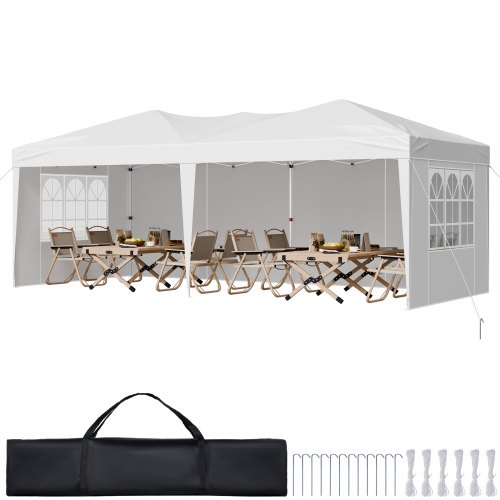 

VEVOR Pavillon Faltpavillon, 5,9 x 2,96 x 2,65 m, Festzelt, Gartenzelt mit Seitenwänden & belüfteten Fenstern, 3 Höheneinstellungen, Sonnenschutz für Veranstaltungen im Außenbereich, weiß