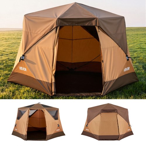 VEVOR Campingzelt 6 Personen, Pop-Up-Zelt mit Regenschutz & Netzfenstern, Schnellaufbau in 60 Sekunden, Tragbares Zelt mit Tragetasche für Familien-Camping & Wanderungen, 330x213x204 cm