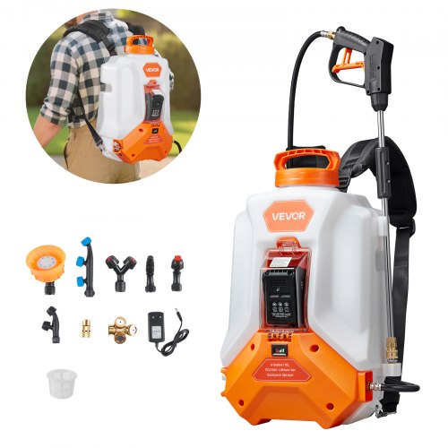 VEVOR Akku-Drucksprüher, 16 L elektrisches Sprühgerät, 2 Stäbe & 8 Düsen, einstellbar 0-6 bar, 4 Stunden Laufzeit, tragbare Rucksacksprühgerät für Hof & Garten zum Jäten, Sprühen und Reinigen