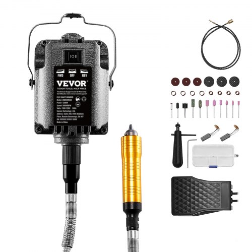 

VEVOR Flexwellenschleifer, 1200 W, 30.000 U/min, Flexwellen-Rotationswerkzeug, multifunktionale Hängeschleifmaschine mit 31-teiligem Zubehör & Fußpedal zum Schnitzen, Polieren, Bohren & Polieren