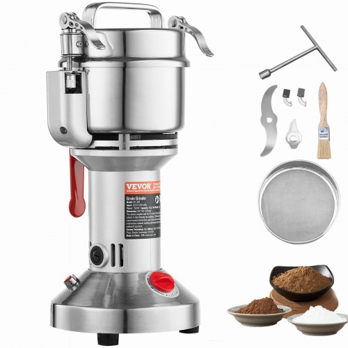 

VEVOR elektrische Getreidemühle Hochgeschwindigkeits-Gewürzmühlen 1500 W 300 g, Pulverisiermaschine aus Edelstahl, für trockene Körner Gewürze Müsli Kaffee Mais Pfeffer Silber 180 x 160 x 355 mm
