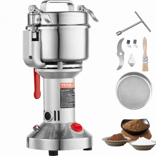 

VEVOR elektrische Getreidemühle, Hochgeschwindigkeits-Gewürzmühle 550 g 2000 W, Pulverisierer aus Edelstahl, für trockene Körner Gewürze Getreide Kaffee Mais Pfeffer, Silber 195 x 160 x 365 mm