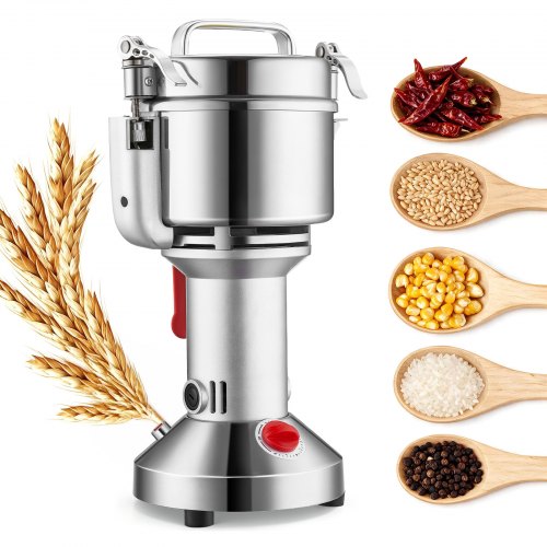 VEVOR elektrische Getreidemühle tragbare Hochgeschwindigkeits-Gewürzmühlen kommerziell 750 g 2000 W, Pulverisierer aus Edelstahl, 28000 U/min für trockene Körner Gewürze Müsli Kaffee Mais Pfeffer