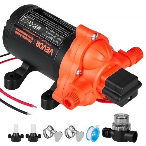 VEVOR Membranpumpe, 12 V DC, 15,1 L/min, selbstansaugende 3-Kammer-Membranwasserpumpe mit automatischem Druckschalter, 2,75 bar Druck, für Wohnmobil, Wohnwagen, Schiff, Yacht, Autowäsche