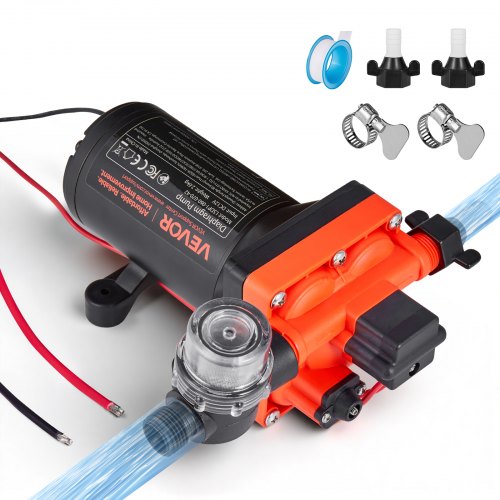 

VEVOR Membranpumpe, 12 V DC, 22,7 L/min, selbstansaugende 4-Kammer-Membranwasserpumpe mit automatischem Druckschalter, 4,8 bar Druck, für Wohnmobil, Wohnwagen, Schiff, Yacht, Autowäsche