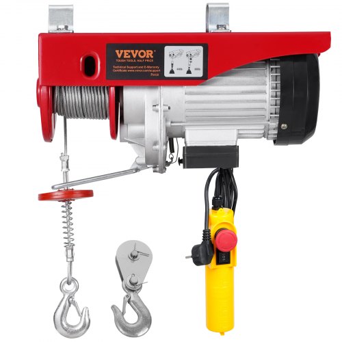 

VEVOR Elektrische Seilwinde, 400 kg, Motorwinde mit 4,2 m kabelgebundener Fernbedienung, 12 m Hubhöhe mit Einzelkabel, Einzel-/Doppelschlingen, Not-Aus, Hebezeug für Garage, Lager, Fabrik