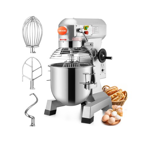 VEVOR Elektrische Küchenmaschine 750 W B20B, Rührmaschine, 3 Geschwindigkeiten, Universalküchenmaschinen, Teigmaschine, Schutzdesign mit 20 L Edelstahl-Rührschüssel, Schneebesen, Knethaken, Rührbesen