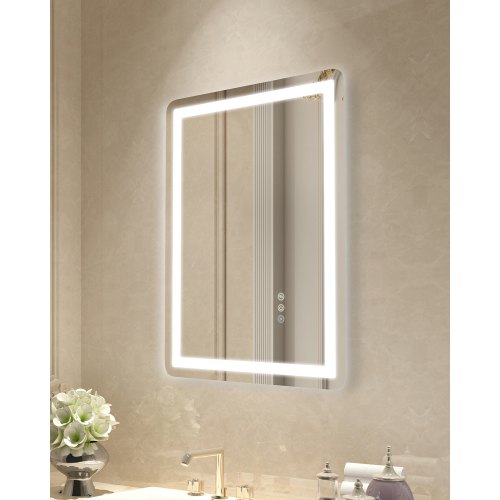 

VEVOR LED-Badezimmerspiegel Kosmetikspiegel (50 x 70 cm) mit Front- und Hintergrundbeleuchtung, beschlagfreier Spiegel, stufenlos dimmbarer Badezimmerspiegel mit 3 Farbtemperaturen, Wandmontage