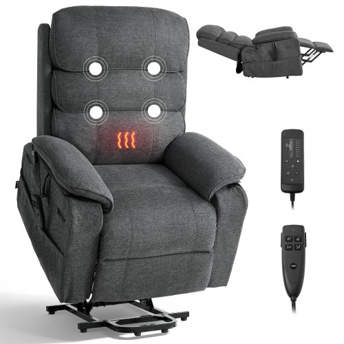 

VEVOR Fernsehsessel Elektrisch, Relaxsessel mit Aufstehhilfe, Wärme- & Massagefunktion, Seniorensessel Stufenlose Verstellung, Massagesessel mit Chenille-Bezug & Fernbedienung, Dunkelgrau