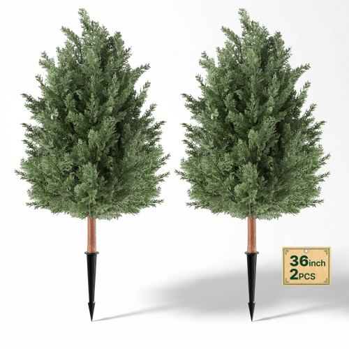 VEVOR Künstliche Pflanze 2 Stk. Künstlicher Zedernbaum mit Erdspieß 914mm, Dekopflanze für Wohnzimmer Balkon Büro Veranda Garten, UV-Beständig, Zedernpflanzen aus PE, Naturgetreu, Indoor & Outdoor