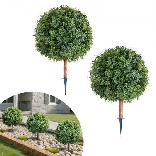 VEVOR Künstliche Formschnitt Buchsbaumkugel mit Erdspieß, 2er-Set 686 mm Kunstpflanzen, Dekopflanze, für Dekoration, Veranda, Außen- & Innenbereich, Terrasse, Garten, Balkon, Hinterhof