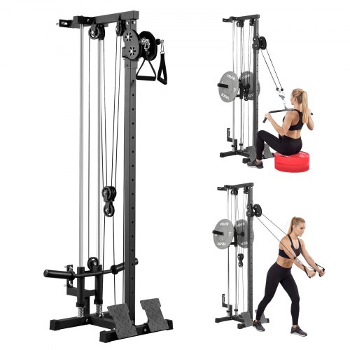 VEVOR Latzugstation, 3-in-1 Latzugturm zur Wandmontage, Kraftstation bis ca. 227 kg mit Latzugstange Seilzug, Krafttraining für Rücken Arme Schultern Bauch, Latzugmaschine für Fitnesscenter Zuhause