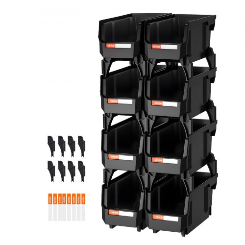 

VEVOR Stapelboxen, 276x140x130 mm (8er-Pack), Sichtlagerboxen, Lagerboxen, Sichtlagerkasten zum Organisieren & Aufbewahren von Kleinteilen, Bürobedarf & anderem Zubehör, Schwarz