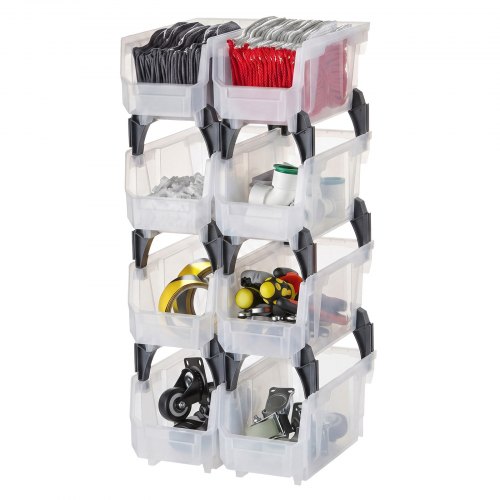 VEVOR Stapelboxen, 276x140x130 mm (8er-Pack), Lagerboxen zum Organisieren & Aufbewahren, Sichtlagerboxen, Sichtlagerkasten, für Schrank, Garage, Kleinteile, Bürobedarf, anderes Zubehör, transparent