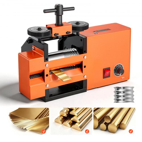 VEVOR Elektrisches Schmuckwalzwerk 3-in-1 Walzwerk Flach Vierkant Halbrund, Werkzeug für DIY-Schmuckhersteller, Einstellbare Dicke 0,03–7 mm, zum Pressen von Duktilen Metallen wie Gold Silber Kupfer