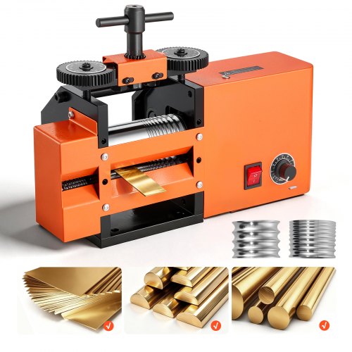 VEVOR Schmuckwalzwerk Elektrisch 60 mm 3-in-1 Walzwerk Flach Vierkant Rund, Werkzeug für DIY-Schmuckhersteller, Einstellbare Dicke 0,03–7 mm, zum Pressen von Duktilen Metallen wie Gold Silber Kupfer