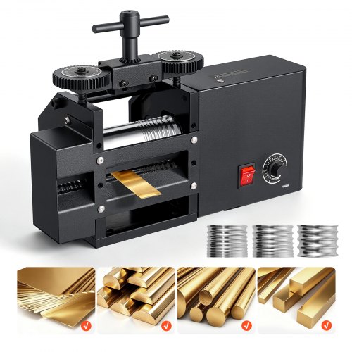 VEVOR Schmuckwalzwerk Elektrisch 60 mm 4-in-1 Rund Flach Vierkant Halbrund, Werkzeug für DIY-Schmuckhersteller, Einstellbare Dicke 0,03–7 mm, zum Pressen von Duktilen Metallen wie Gold Silber Kupfer