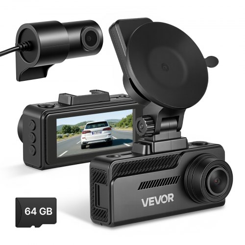

VEVOR 4K Dashcam Auto Vorne und Hinten, 1080p Dual-Autokamera mit Integriertem GPS, G-Sensor und 64-GB-Speicherkarte 3,18 Zoll Bildschirm 129° + 125° Weitwinkel Loop-Aufnahme Parkmodus Schwarz