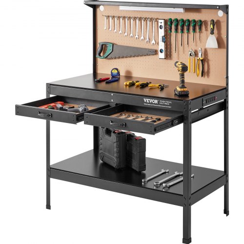 

VEVOR Werkbank A3 Werktisch für die Garage max. 1500 W Hochleistungswerkbank 100kg Gewichtskapazität Arbeitstisch Hartholzwerkbank 1,5 m Kabel 4 x AC-Steckdosen 2 x USB-Anschlüsse 30 x Haken