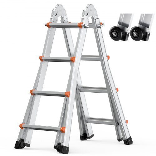 

VEVOR Teleskopleiter mit A-Rahmen, 4670 mm, kompakte Aluminium-Ausziehleiter, multifunktionale, tragbare, zusammenklappbare Wohnmobilleiter, Teleskopleiter für Hausaufgaben, Treppen, Innen- und Außendächer, 150 kg Tragkraft