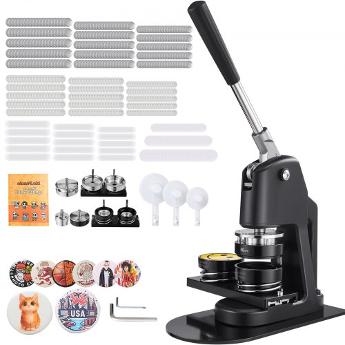VEVOR Buttonmaschine Knopfmachermaschine Badge Punch Press 32 / 58 / 75 mm, Pinmaker mit 300 Buttonteilen & Kreisschneider & Zauberbuch & verstärkter ergonomischer Griff, DIY Badge Machine schwarz