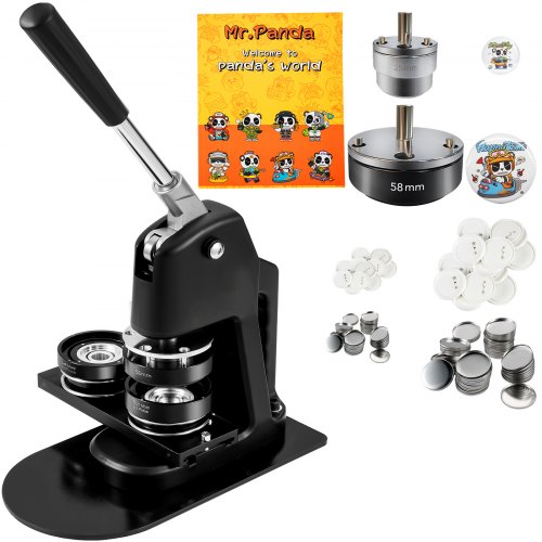 VEVOR Buttonmaschine Knopfmachermaschine 200 Stk. 58 mm & 300 Stk. 25 mm, Badge Punch Press inkl. Mr. Panda Zauberbuch & Sechskantschlüssel, Badge Press Abzeichen Aluminiumlegierung Button Maker