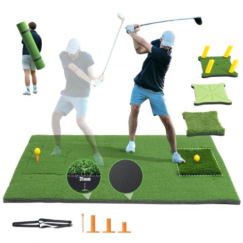 VEVOR 4-in-1-Golf-Schlagmatte, 1,5 x 1,2 m Kunstrasen-Golf-Schlagmatte, verdickte Golfhilfen inklusive 4 austauschbaren Einsätzen, Golf-Übungsmatte für Hinterhof, Driving, Chipping, Training im Innen- und Außenbereich