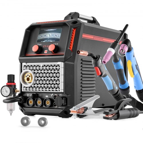 VEVOR Schweißgerät 5-in-1 Kombi, Schneiden/WIG/MIG/Füllstoff-MIG/MMA, 50-A-berührungsloses Plasma- & 200-A-Synergic-Schweißgerät, 220-V-Alu-Impuls-MIG-Schweißgerät, kompatibel mit Spool Gun