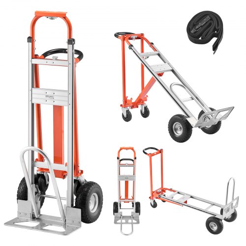 VEVOR 4-in-1-Sackkarre, 453,6 kg Tragkraft im 4-Rad-Modus, umwandelbare Transportkarre mit rutschfestem Griff & Rädern, Handkarre aus Aluminiumlegierung, Transportroller für Umzüge, Büros & Lager