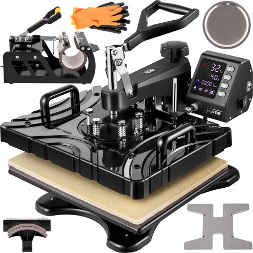 VEVOR 6 in 1 Transferpresse 38 x 29 cm Heißpresse Maschine 1000 W T-shirt Hitzepresse Maschine Presse Maschine DIY Heat Press Schwarz mit Digitaler LED-Temperatur- und Zeitcontroller