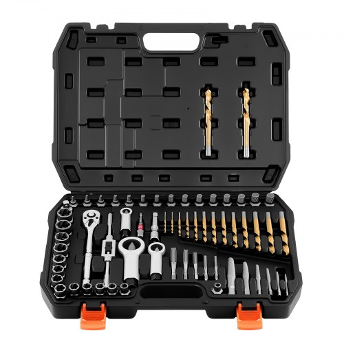 VEVOR Bolzenausdreher-Set 63-tlg. Schraubenausdreher mit Muttern- und Bolzenausdrehern & Mutternsprengern & Gewindebohrern & Bohrern & Schraubenschlüsseln & Adaptern & Tragkoffer, Mutterausdreher