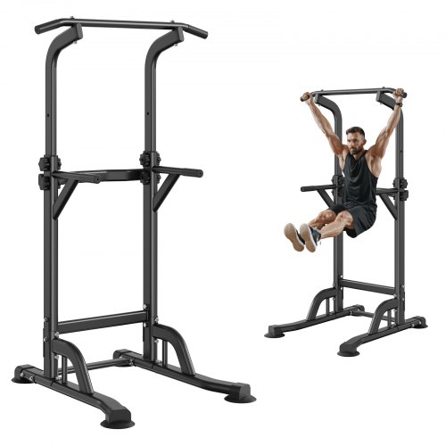 

VEVOR Power Tower Dip-Station 10-stufig Höhenverstellbarer Klimmzugstangenständer 170,18-210,06 cm, Multifunktionales Krafttrainings-Workout-Gerät mit 4 Saugfußabdeckungen, Klimmzugstange Dip-Station