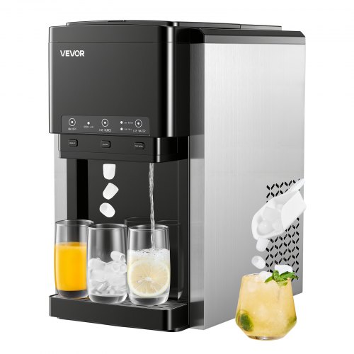 VEVOR Wasserspender mit Eiswürfelbereiter 16 kg/Tag, 3 in 1 Tischwasserspender, 12 Eiswürfel/7 Min. Schnellproduktion mit Vorratsbehälter, Kugeleis/Crushed Ice & Kaltwasser, für Küche Partys