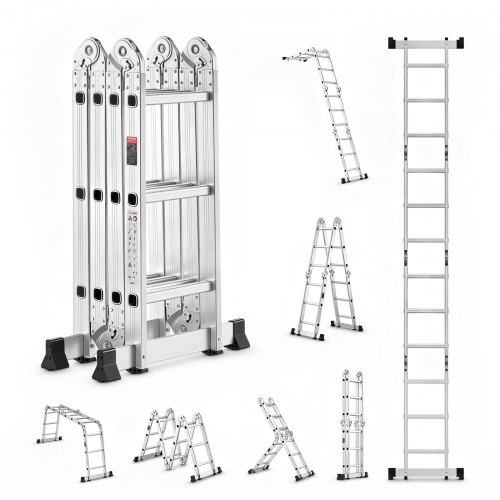 VEVOR Mehrzweckleiter, 7-in-1-Multifunktionsleiter, A-Rahmen, 3-stufige verstellbare Teleskopleiter, 3,5 m hohe Ausziehleiter, Leitergerüst, 150 kg Tragkraft für Arbeiten im Haushalt und im Freien