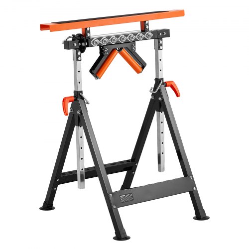 VEVOR 4-in-1-Rollenständer 200 kg, Rollenbock 84–127 cm höhenverstellbar, Arbeitsbock mit Zahnstange & poliertem, multidirektionalem Rollenkopf, für Tischkreissägen-Auslauf, Verlängerungsstütze