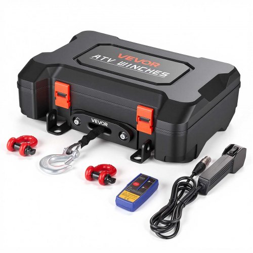 VEVOR Elektrische Seilwinde 12V, Mobile Seilwinde mit 1587kg Tragkraft & Fernbedienung, Tragbare Motorwinde mit Synthetikseil Seilführung Schäkelhaken Gurt Tragkiste, Elektrowinde für ATV UTV Offroad