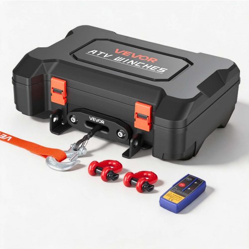 VEVOR Elektrische Seilwinde 12V, Mobile Seilwinde mit 2041kg Tragkraft & Fernbedienung, Tragbare Motorwinde mit Synthetikseil Seilführung Schäkelhaken Gurt Tragkiste, Elektrowinde für ATV UTV Offroad