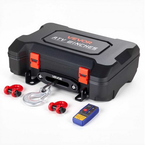 VEVOR Elektrische Seilwinde 12V, Mobile Seilwinde mit 2721kg Tragkraft & Fernbedienung, Tragbare Motorwinde mit Synthetikseil Seilführung Schäkelhaken Gurt Tragkiste, Elektrowinde für ATV UTV Offroad