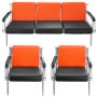Wartezimmerbank Sitzbank Wartezimmer 3-Sitz-Wartebank + 2 Stühle aus PU Leder schwarz und orange