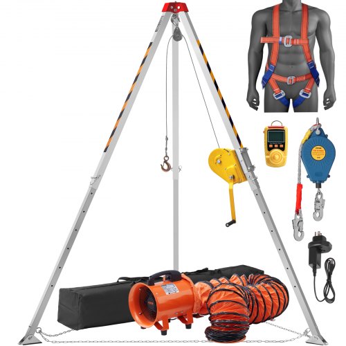

VEVOR Stativ-Set für beengte Räume 1179 kg Winde Stativ für beengte Räume mit 2,45 m Beinen und 30 m Kabel Rettungsstativ für beengte Räume mit Absturzsicherung Gurt Gebläse Tasche für beengte Räume