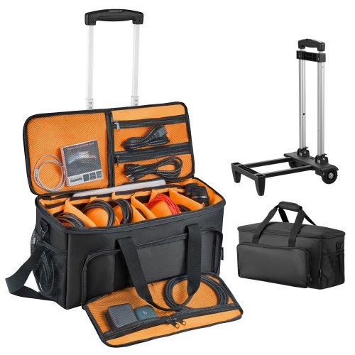 

VEVOR DJ Kabeltasche 540 x 240 x 260 mm, DJ Tasche mit 6 Abnehmbaren Trennwänden, Gepolstertem Boden, 3 Außentaschen, Rollen & Griffen, 1680D, Kabeltasche für DJ-Equipment, Musikinstrumente & Zubehör