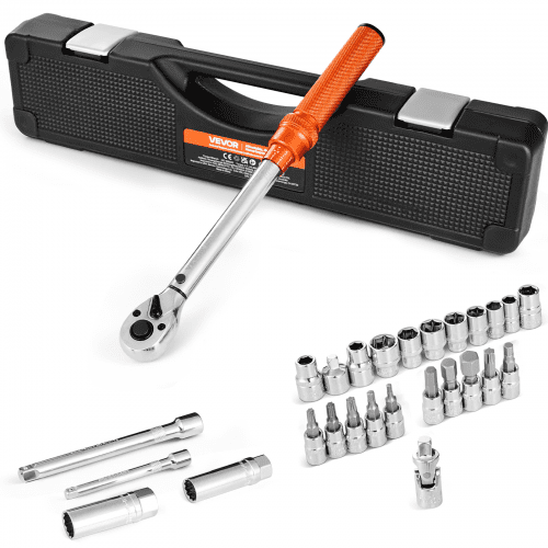 VEVOR Klick-Drehmomentschlüssel, 3/8 Zoll Antrieb 5-60 N.m, Zweiwege-Drehmomentschlüssel mit Stecknüssen & Verlängerung & Bohrer, 72 Zähne ±3 % hohe Präzision legierter Stahl für Autoreparatur