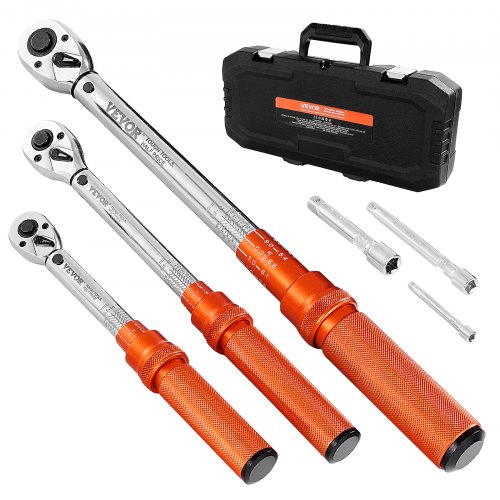 VEVOR Klick-Drehmomentschlüssel (3-tlg.) 1/4  3/8  1/2 Zoll Antrieb Zweiwege-Drehmomentschlüssel-Set mit Zweibereichsskalen, 72 Zähne ±3 % hohe Präzision legierter Stahl für Autoreparatur