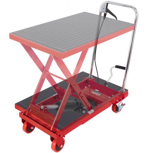 VEVOR Scherenhubtisch hydraulisch 230 kg Tragfähigkeit Hubtischwagen 220-720 mm Hubbereich Hubtisch Werkstatt 700 x 450 mm Plattform Scherenhubwagen Einzelschere Rot Fabriken Lagerhäuser Supermärk