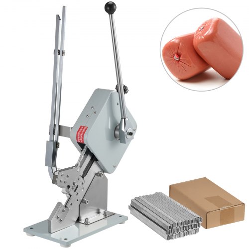 VEVOR Hochwertige manuelle u-förmige Wurst-Klipper-Schneidemaschine mit 1 Schachtel (5000 Stk. Clips), robuste Brot Schneidemaschine aus A304-Feinstahl, klappbarer Allesschneider, 37 x 19 x 57 cm